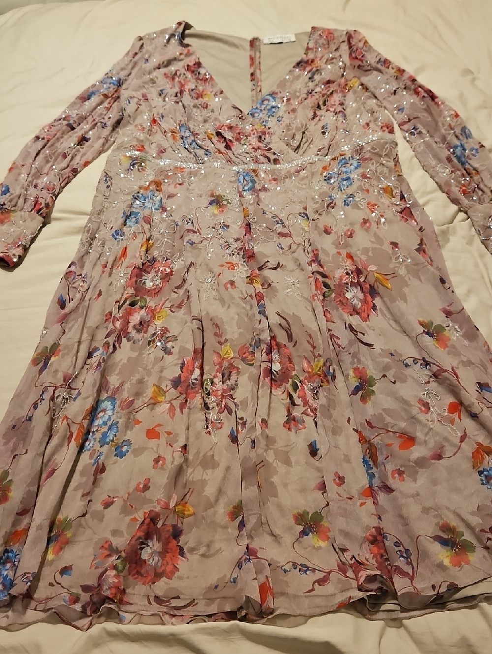 MAC DUGGAL Dress Size 20 Evening Gown Long Sleeve Midi Floral Mauve Purple EUC - Picture 2 of 10